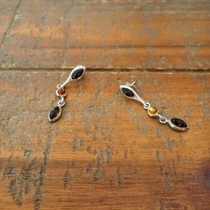 Sterling and Amber Dangle Earrings